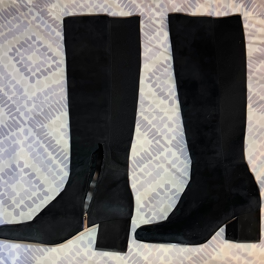Sam Edelman Knee High Black Suede Stacked Heel Boots Size 10 (EUC)
